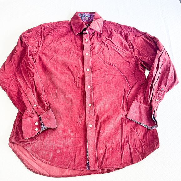 Robert Graham Men's Button Down 100% Cotton Burgundy Dress Shirt SIze XL - Picture 1 of 4